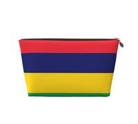 Borsa da toilette da viaggio in pelle dorata grande - Borsa organizer portatile per cosmetici con stampa bandiera delle Mauritius riutilizzabile con cerniera, Oro, taglia unica
