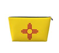 Borsa da toilette da viaggio in pelle dorata grande - Borsa organizer portatile per cosmetici con stampa bandiera del New Mexico riutilizzabile con cerniera, Argento, taglia unica