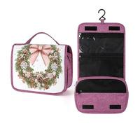 Borsa da toilette da viaggio per donne, con ghirlanda natalizia ad acquerello, con gancio, per shampoo