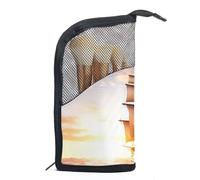 Borsa da toilette da viaggio,piccola borsa per il trucco,Barca a vela dell'oceano di alba del mare,borsa per il trucco da donna