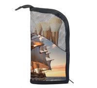 Borsa da toilette da viaggio,piccola borsa per il trucco,Barca a vela dell'oceano di alba del mare,borsa per il trucco da donna