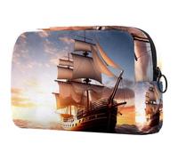 Borsa da toilette da viaggio,piccola borsa per il trucco,Barca a vela dell'oceano di alba del mare,borsa per il trucco da donna