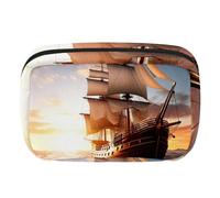 Borsa da toilette da viaggio,piccola borsa per il trucco,Barca a vela dell'oceano di alba del mare,borsa per il trucco da donna