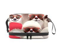 Borsa da toilette da viaggio,piccola borsa per il trucco,Bradipo del fumetto con gli occhiali,borsa per il trucco da donna
