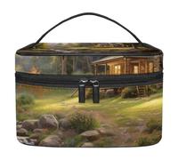 Borsa da toilette da viaggio,piccola borsa per il trucco,Fiume della montagna della casa della foresta,borsa per il trucco da donna