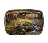 Borsa da toilette da viaggio,piccola borsa per il trucco,Fiume della montagna della casa della foresta,borsa per il trucco da donna
