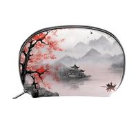 Borsa da toilette da viaggio,piccola borsa per il trucco,fiume di montagna in fiore di ciliegio,borsa per il trucco da donna