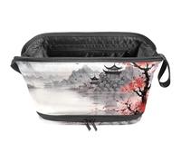 Borsa da toilette da viaggio,piccola borsa per il trucco,fiume di montagna in fiore di ciliegio,borsa per il trucco da donna