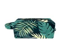 Borsa da toilette da viaggio,piccola borsa per il trucco,foglie tropicali verde grigio,borsa per il trucco da donna