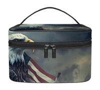 Borsa da toilette da viaggio,piccola borsa per il trucco,Giorno nuvoloso della bandiera americana dell'aquila,borsa per il trucco da donna