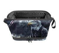 Borsa da toilette da viaggio,piccola borsa per il trucco,Giorno nuvoloso della bandiera americana dell'aquila,borsa per il trucco da donna