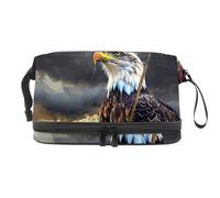 Borsa da toilette da viaggio,piccola borsa per il trucco,Giorno nuvoloso della bandiera americana dell'aquila,borsa per il trucco da donna
