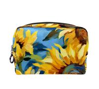 Borsa da toilette da viaggio,piccola borsa per il trucco,pianta dell'acquerello girasoli floreali,borsa per il trucco da donna