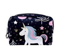Borsa da toilette da viaggio,piccola borsa per il trucco,Strisce colorate e unicorni,borsa per il trucco da donna