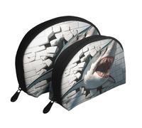 Borsa da toilette da viaggio portatile con squalo 3D che sfondano le pareti stampate 2 pezzi, bianco, Taglia unica