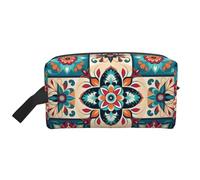 Borsa da toilette da viaggio portatile di grande capacità con motivo arabo indiano a quadri (modelli di stampa), borsa impermeabile per trucchi per uomini e donne, per viaggi d'affari, fitness, bagno