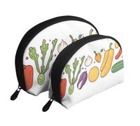 Borsa da toilette da viaggio portatile in 2 pezzi con stampa condimento all'aglio e peperoncino, bianco, Taglia unica