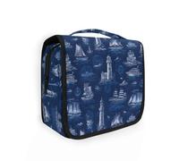 Borsa da toilette da viaggio sospesa a mano con filo a torre faro nave Ocean Wave kit custodia per cosmetici organizer per uomini donne