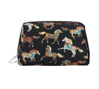 Borsa da toilette da viaggio stampata con cavallo marrone, custodia portatile con tre scomparti interni per accessori, Argento, One Size