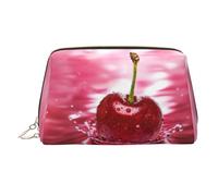 Borsa da toilette da viaggio stampata con ciliegie rosse, custodia portatile con tre scomparti interni per accessori, Oro, One Size
