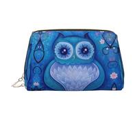 Borsa da toilette da viaggio stampata con gufo blu, custodia portatile con tre scomparti interni per accessori, Oro, One Size