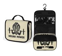 Borsa da toilette da viaggio Vegan Power Vegetable Veggie con stampa completa, borsa per il trucco portatile, organizer per cosmetici con gancio per borsa