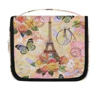 Borsa da toilette da viaggio vintage con cartolina di Parigi, per donne, uomini, bambini, ragazzi e ragazze, borsa da bagno da appendere per articoli da toeletta cosmetici organizer per trucchi,