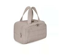 Borsa da Toilette Grande Organizer per Trucchi da Viaggio, 2 Scomparti Verticali Completamente Aperti, Borsa per Cosmetici con Tasca per Liquidi e Spazzole, Tessuto Leggero Ultra Morbido Khaki color