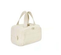 Borsa da Toilette Grande Organizer per Trucchi da Viaggio, 2 Scomparti Verticali Completamente Aperti, Borsa per Cosmetici con Tasca per Liquidi e Spazzole, Tessuto Leggero Ultra Morbido e Desi Beige