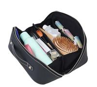 Borsa da toilette in pelle Elegant Soft Leather Makeup Organizer For Women Travel Cosmetic Storage Pouch Lady Make Up Case Toiletry Bag(Black)