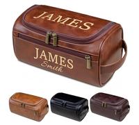 Borsa da toilette in pelle personalizzata da uomo, kit da barba personalizzato, borsa da viaggio con monogramma, organizer impermeabile di alta qualità, per fidanzato, marito, papà, testimoni dello