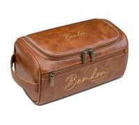 Borsa da toilette in pelle personalizzata da uomo, kit Dopp con monogramma personalizzato, kit da viaggio per fidanzato, papà, testimoni dello sposo, nonno, compleanno, Natale, festa del papà, Marrone