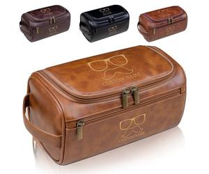 Borsa da toilette in pelle personalizzata, kit da barba personalizzato per uomo, incisione con testo, kit per toelettatura da viaggio, festa del papà, compleanno, Natale, regalo per testimoni dello