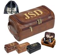 Borsa da toilette in pelle personalizzata per uomo, nome e monogramma incisi al laser, kit da viaggio in pelle PU con gancio e manico, regalo unico per testimoni dello sposo per marito, padre, lui,