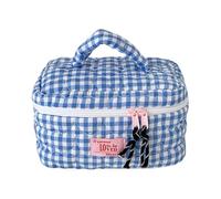 Borsa da toilette in tessuto a quadri facile da usare con dettaglio a cuore trapuntato, interno spazioso da portare a mano per il viaggio Borsa per il trucco da donna per la cura individuale, Blu