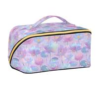 Borsa da toilette indiana con ninfea neon viola progettata con divisori grande capacità borsa cosmetica da viaggio accessori da viaggio