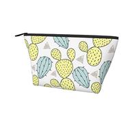 Borsa da toilette Oxford resistente all'acqua Cartone animato Cactus succulente verde giallo, borsa per trucco di grande capacità con cerniera per ragazze Borsa cosmetica di lusso da d