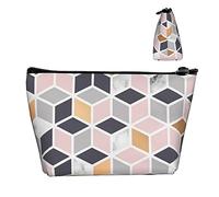 Borsa da toilette Oxford resistente all'acqua Cubi di marmo rosa, borsa per trucco di grande capacità con cerniera per ragazze Borsa cosmetica di lusso da donna
