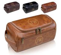 Borsa da toilette personalizzata di grande capacità, da uomo, in pelle PU, realizzata a mano con nome, regalo per fidanzato, papà, testimoni dello sposo per anniversario, Marrone, Borse da toilette