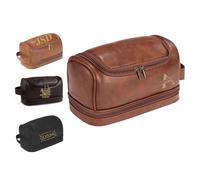 Borsa da toilette personalizzata in pelle per uomini, padri e testimoni dello sposo, borsa portaoggetti in pelle PU con stampa a mano con nome personalizzato, festa del papà, Marrone scuro, Marrone