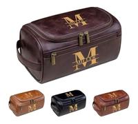 Borsa da toilette personalizzata - Kit Dopp da uomo in pelle PU con nome, borsa da viaggio incisa, regalo per papà, marito, testimoni dello sposo, festa del papà, Natale, compleanno, Caff scuro