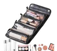 Borsa da toilette pieghevole | Borsa per cosmetici e trucco impermeabile in pelle di grande capacità | 4 Confronto trasparente staccabile Open Flat Imperpose, borsa per trucco portatile e trucco, Nero