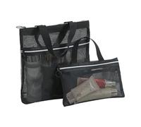 Borsa da toilette - pochette cosmetica portatile in rete, 2 borse organizzatori da viaggio con cerniera e maniglia per scuola, palestra, festa, aeroporto, concerto, spiaggia, lavoro, vacanze, Nero