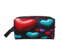 Borsa da toilette portatile con stampa a cuore rosso di grande capacità, borsa da toelettatura quotidiana per il viaggio