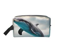 Borsa da toilette portatile con stampa di delfini che ti guardano, multifunzione, leggera, di grande capacità