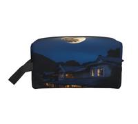 Borsa da toilette portatile di grande capacità con stampa di luna piena nella notte, borsa da toelettatura quotidiana per il viaggio