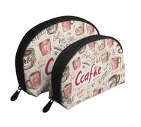 Borsa da toilette portatile di viaggio di Shell di 2 pezzi delle borse di trucco stampate di disegno del chicco di caffè, bianco, Taglia unica