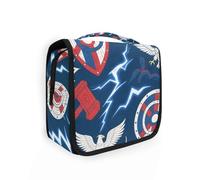 Borsa da toilette portatile per donne con scomparti e maniglia per il trucco del giorno dell'indipendenza blu bianca rossa con gancio per appendere