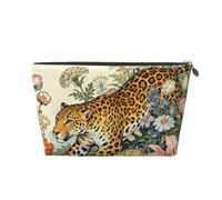 Borsa da toilette portatile per trucchi, Beige Floreale Leopardo Giallo | Borse cosmetiche con la borsa di trucco della chiusura lampo per il viaggio