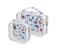 Borsa da toilette trasparente blu degli ingredienti alimentari, 2 borse cosmetiche trasparenti del PVC del pacchetto per il viaggio, Multicolore, 2 pezzi